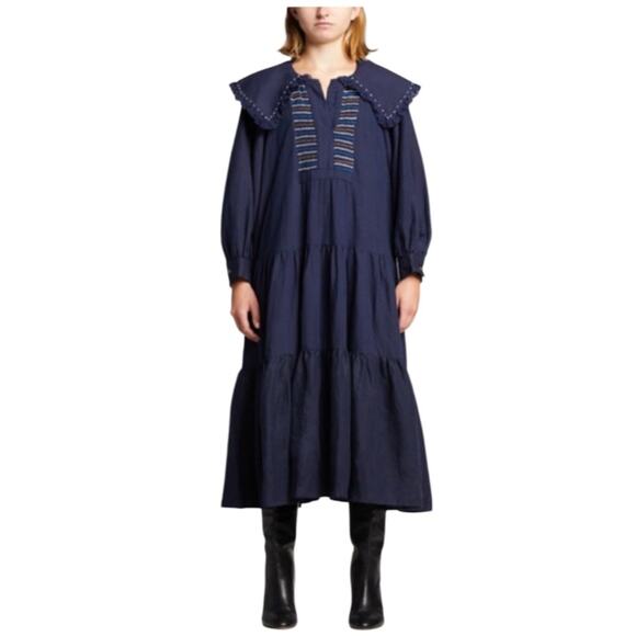 SEA NEW YORK LUNA LINEN L/S DRESS - NAVY Size Medium NWOT - Picture 3 of 8